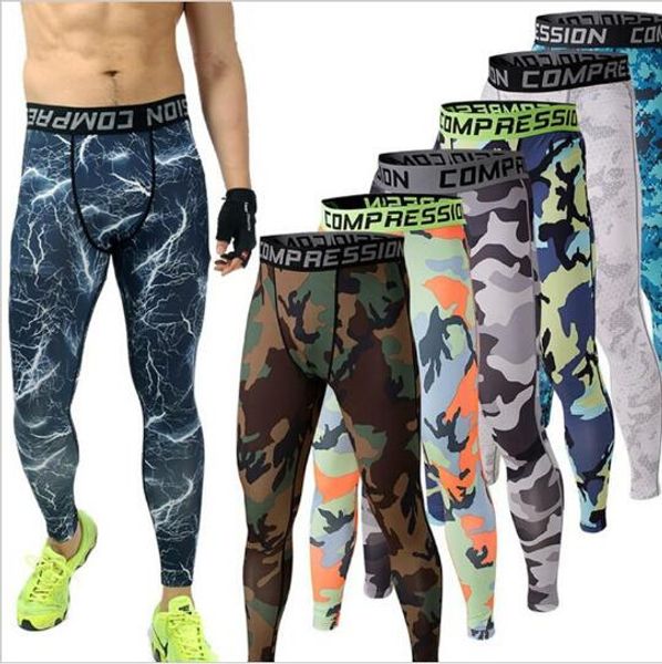 

3d printed mens compression camouflage tights fitness thunder pants bodybuilding trousers, Black