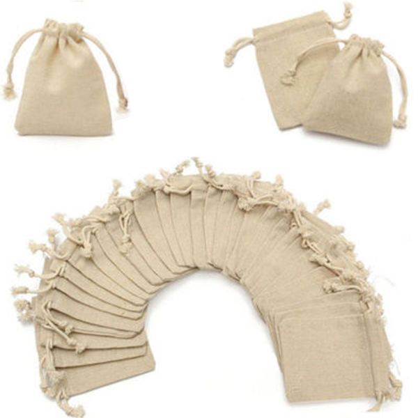 

50pcs small bag natural linen pouch drawstring burlap jute sack with drawstring