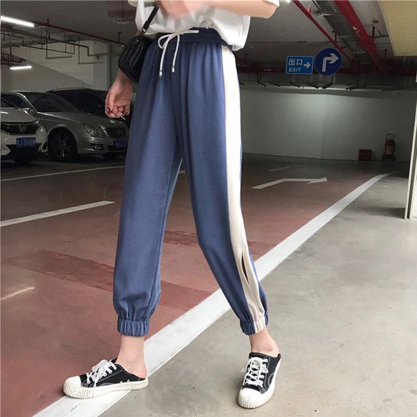 

2 colors mihoshop ulzzang korean korea women fashion clothing summer high waist preppy blue stripe soprts pants, Black;white