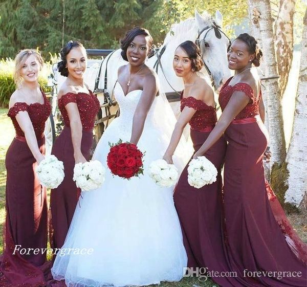 

2019 african burgundy country style bridesmaid dress satin garden formal wedding party guest maid of honor gown plus size custom made, White;pink