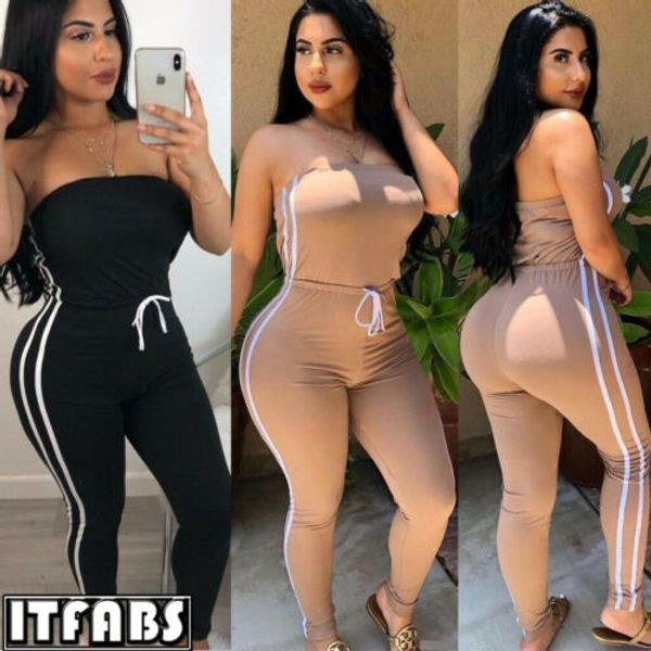 

2020 new fashion casual women bandeau jumpsuit romper bodycon ladies playsuit clubwear long trousers party pants, Black;white