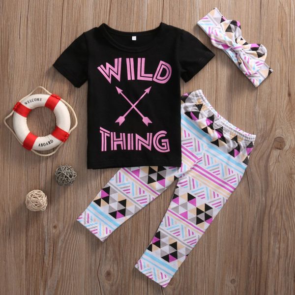 

newborn clothing sets girls baby arrow short sleeve t shirts +trangle strips legging pants+ +hedband 3pcs baby outfits set, White