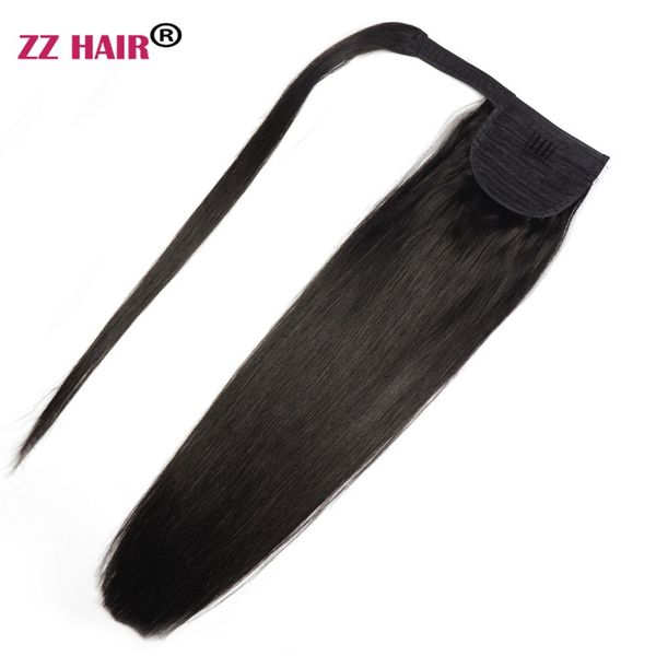 

16-28 inches wrap magic ponytail horsetail 160g clips in/on 100% brazilian remy human hair extension natural straight, Black