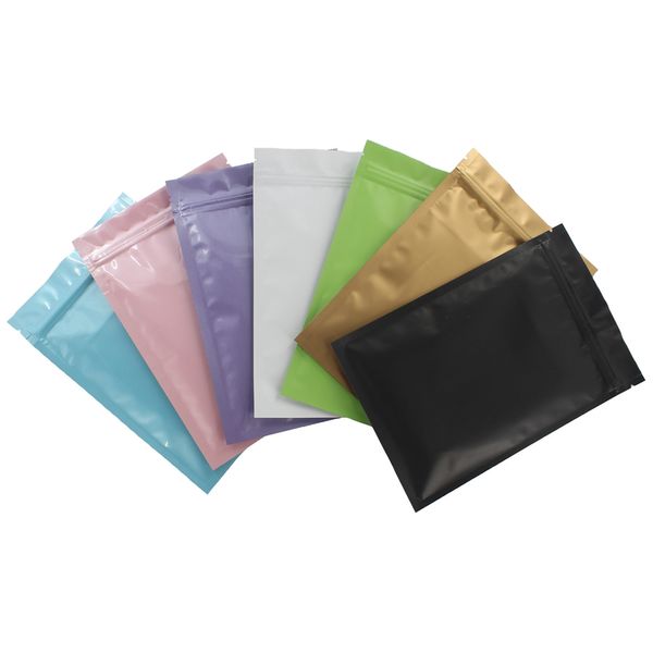 100pcs / embalar Glossy Matte Calor Seal folha de alumínio Plastic Package Zipper Bag Plano bolsa de zip lock sacos de alumínio com Notch rasgo