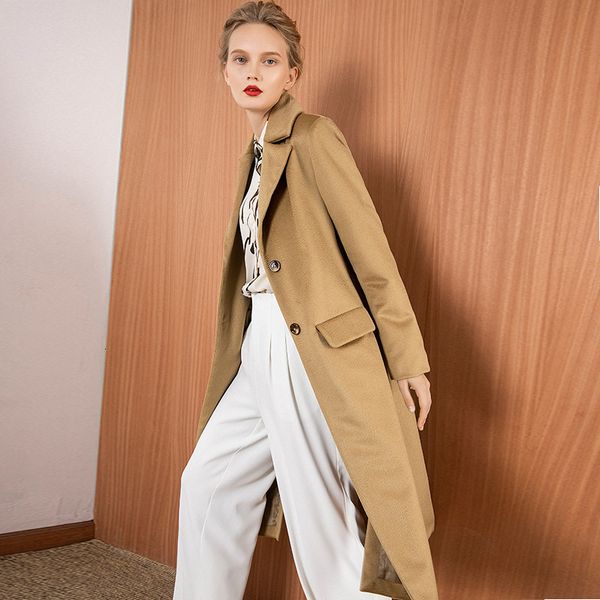 

wool cashmere windbreaker female high-end solid large size water ripple cashmere overcoat female long euramerican trench 198020, Black