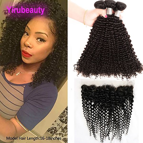 

малайзийские пучки человеческих волос с фронтальной 13x4 кружева фронтальной кудрявый кудрявый вьющиеся 8-28 дюймов пучки с фронтальной круж, Black;brown