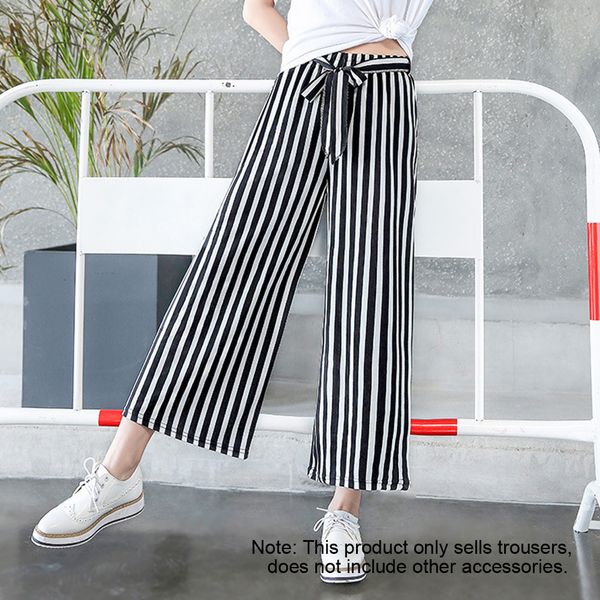 

woman's high waist pants straight stripe wide leg nine point pants, White;red
