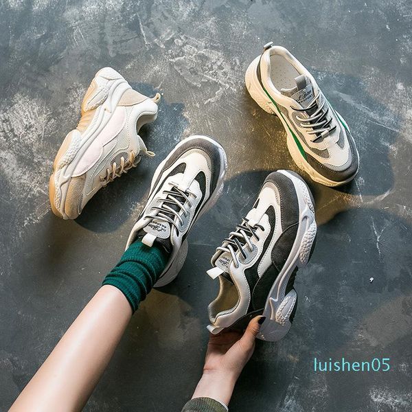 

2020 spring women white sneakers platform 5cm ladies mesh sports casual shoes fashion female lace up trainers old dad shoes l05, Black