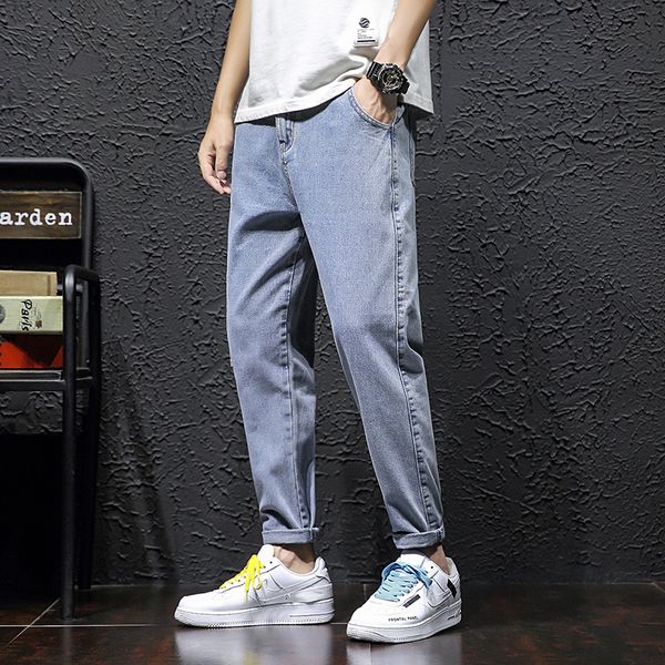 

autumn new jeans men slim fashion washed solid color multi-pocket casual denim trousers man streetwear wild hip-hop jeans male, Blue