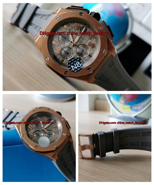

горячие продажи высокое качество n8 версия 44 мм оффшор 26210 26210oi.оо.a109cr.01 18 карат розовое золото кварцевый хронограф секундомер му, Slivery;brown