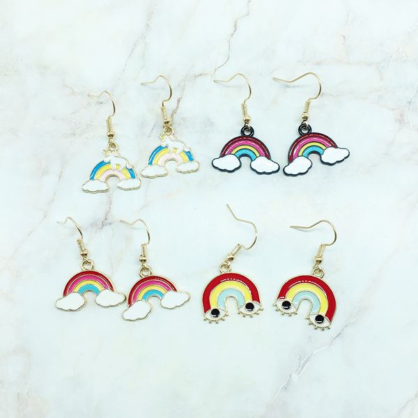 

4pairs/set rainbow various styles of rainbow earrings cartoon cute personality creative special interest gifts for girl, Golden;silver