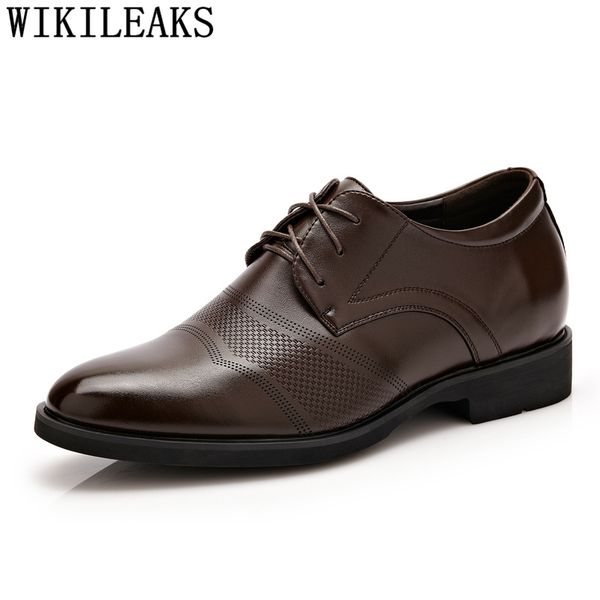 

men elevator shoes formal shoes men leather wedding for 2018 italian brand zapatos hombre vestir buty meskie, Black