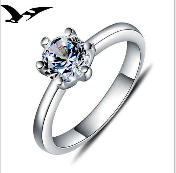 

925 sterling silver ring; female korean version simple zircon simulation ring girls ring; couple wedding ornaments, Golden;silver