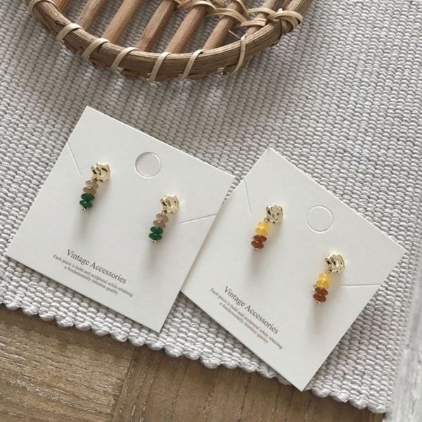 

color metal button beaded vintage geometric beaded stud earring beads tassel earrings for women new korean fashion pendientes, Golden;silver