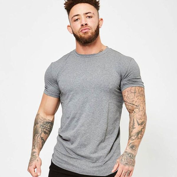 

2020 gym fitness tshirt men running sport t-shirt short sleeve cotton solid color tee shirt summer male jogging workout clothing, Black;blue