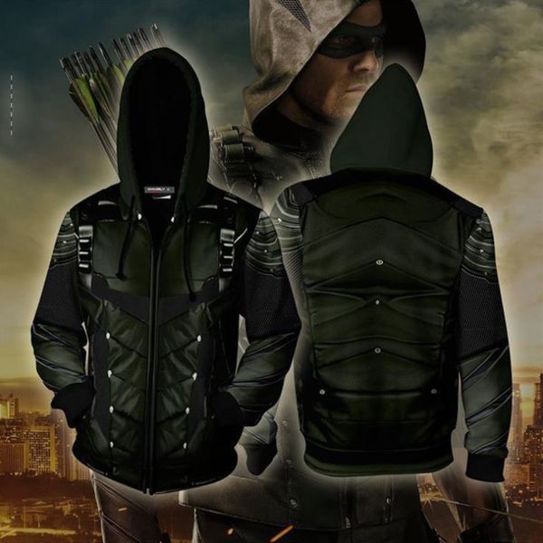 

szblaze new green arrow 3d print zip hooded sweatshirt cosplay pullover with hat casual clothing cosplay costume, Black