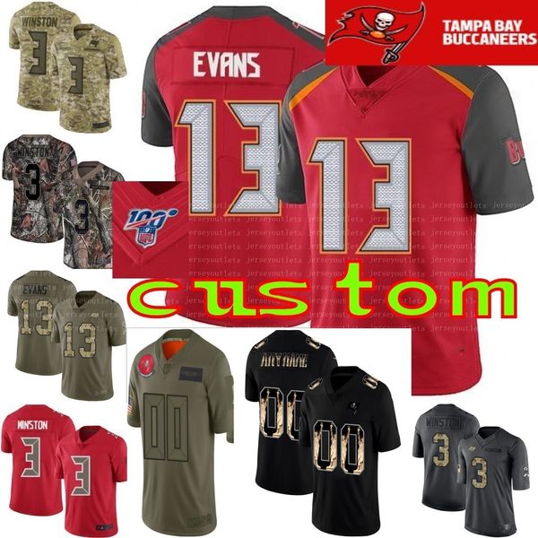 

100th custom buccaneer jersey men youth women devin white machine kwon alexander o.j. howard suh winston alstottl godwin limited s-4xl, Black;red