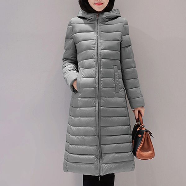 

women parkas winter thick warm outwear zip coat slim cotton-padded long jacket manteau femme plus size, Black