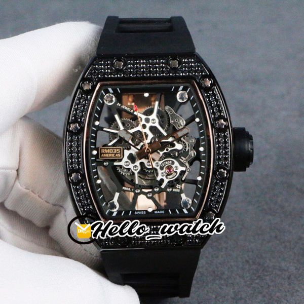 

new rm035 pvd black two tone rose gold diamond bezel rm035-america5 japan nh automatic mens watch skeleton dial rubber watches hello_watch, Slivery;brown