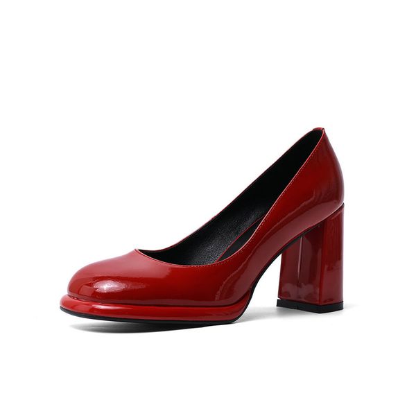 

square toe genuine leather high heels office ladies shoes women heel shoes women size:33-42, Black
