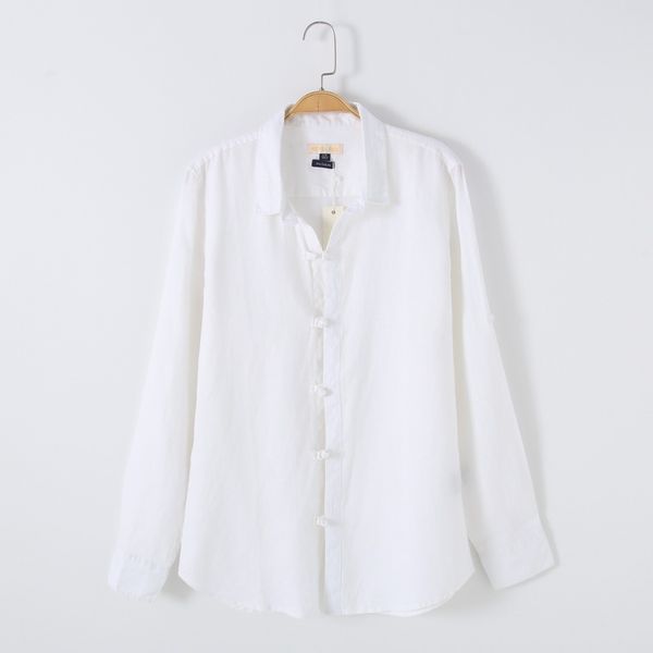 

pure flax traditional trend long sleeve shirts men fashion breathable loose men shirt turn-down collar white shirt mens camisa, White;black