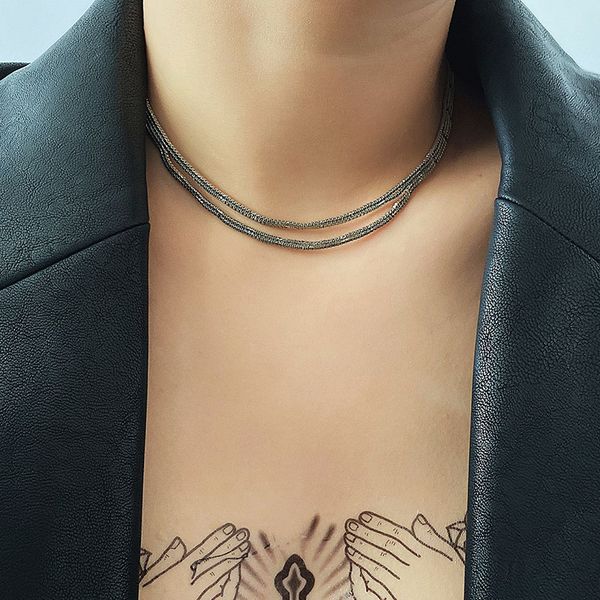 

chains simple elegant multilayer venetian choker necklace for women vintage geometric colar jewelry kolye xr2799, Silver