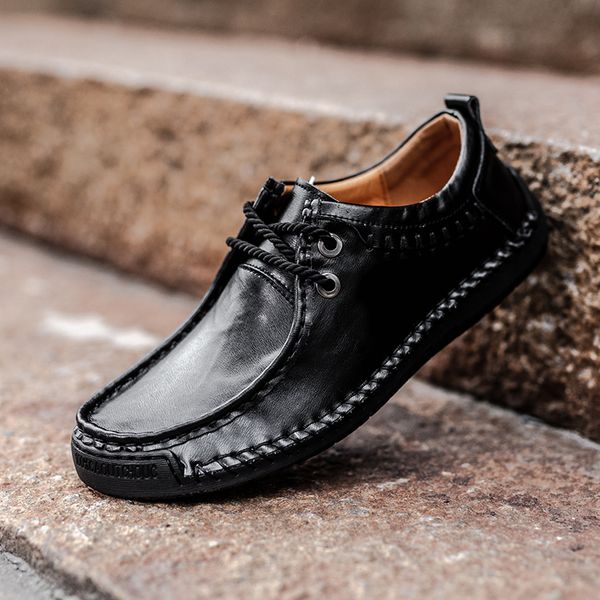 

genuine leather male loafers 2019 brand men casual shoes flat male driving shoes moccasins mens loafers slip on hc-516, Black