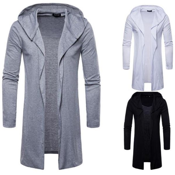 

2019 autumn winter new men's solid color long sleeve hooded sweater coat long sweatercoat outerwear men casual sweater cardigan, Tan;black