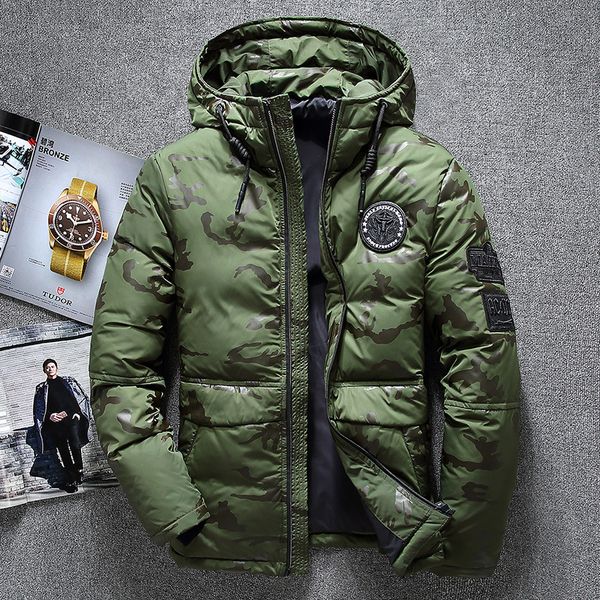 

windproof down jacket men warm hooded winter jackets smart casual 70% white down coats padded jacket, Black