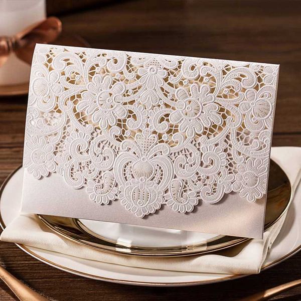 

10pcs 18.5 * 12.8cm exquisite elegant laser cut wedding party invitation cards with embossed flower greeting card