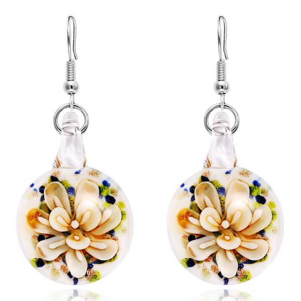 

10pcs colorful round murano glass pendant drop earrings bohemia dangle earring fashion jewelry for women wedding party accessory, Silver