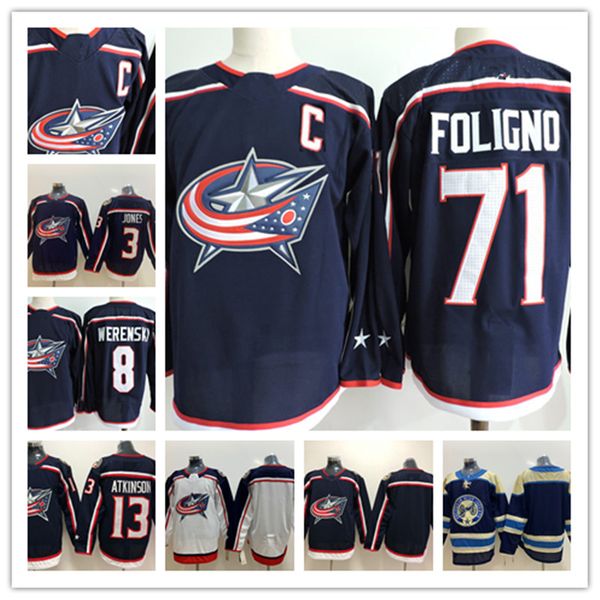 

mens columbus blue jackets nick foligno jersey #13 cam atkinson #3 seth jones #8 zach werenski columbus blue jackets jersey s-3xl, Black;red