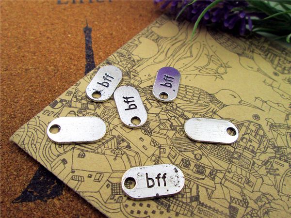 

90pcs bff tag charms antiqued silver tone 2 sided bff charm pendants 18x9mm, Bronze;silver