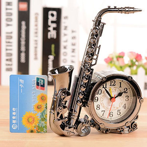 

home decor creative saxophone modeling alarm clock vintage digital clock number kid student desk table alarm gifts