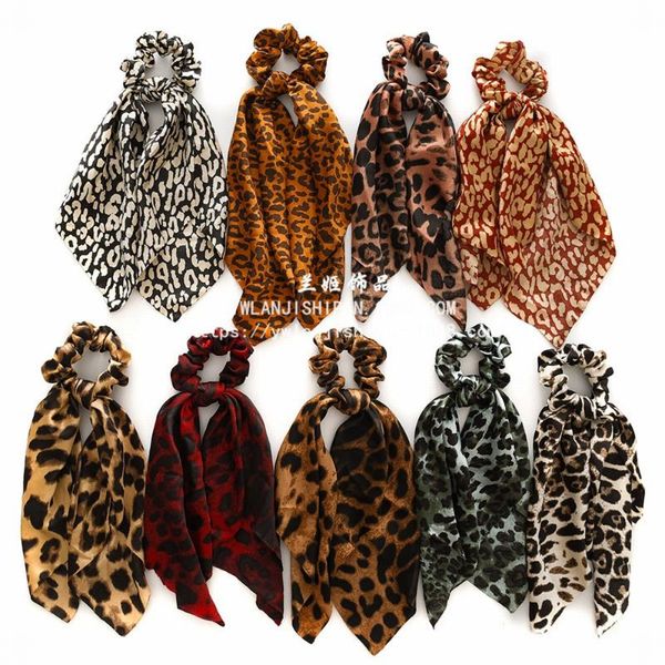 

леопардовый принт волос шарф лук резинки для волос конский хвост оголовье для женщин аксессуары для волос бантом эластичная веревка hairband, Slivery;white