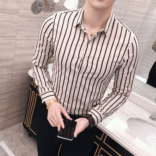 

men shirt 100% cotton men striped fashion designer shirts autumn winter casual men's shirts dress slim fit long sleeve shirt, White;black