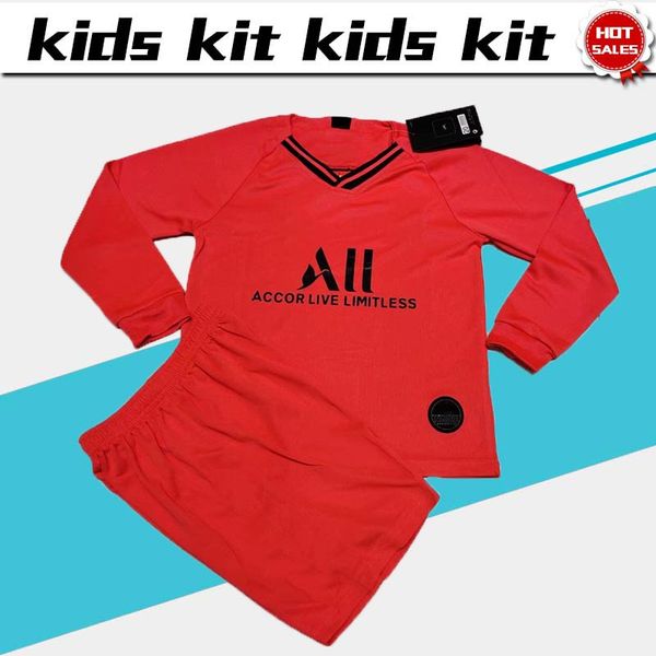 

2020 kids kit long sleeves paris away red #7 mbappe soccer jerseys 19/20 child suit #10 neymar jr #18 icardi football uniform jersey+shorts, Black