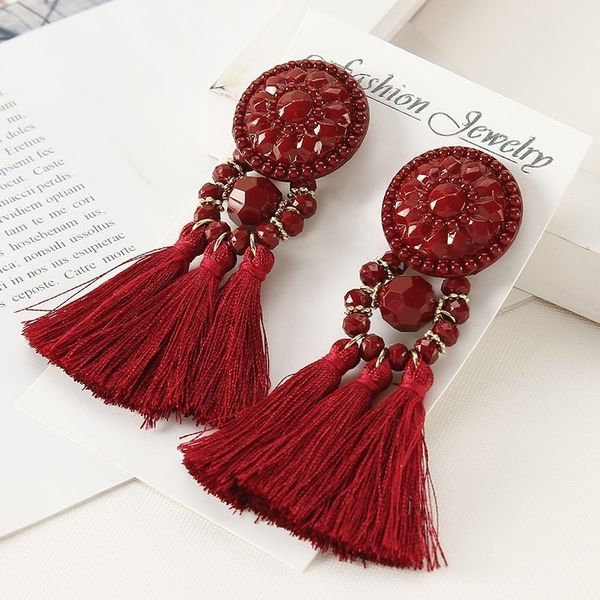 

long tassel earrings female drop dangle fringe earrings for women boho statement plastic beads brincos brand jewelry accessories, Silver