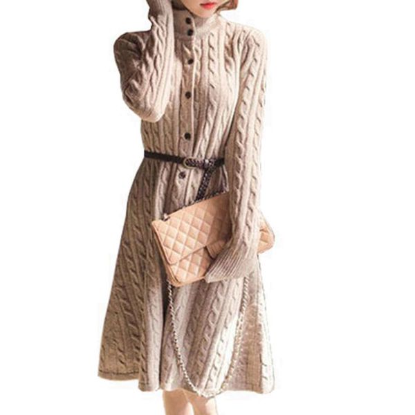 

long sweater dress 2016 fall winter fashion plus size cable vintage single-breasted knee-length belt knitted maxi dress zy2070, White;black