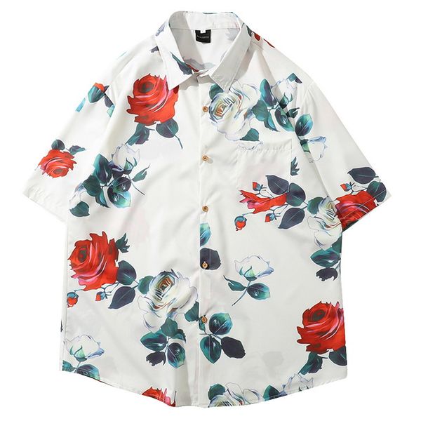 

мужская с коротким рукавом повседневная рубашка мода розы 3d печати цветочные рубашка tops воротник отложной looese блузка мужская одежда, White;black