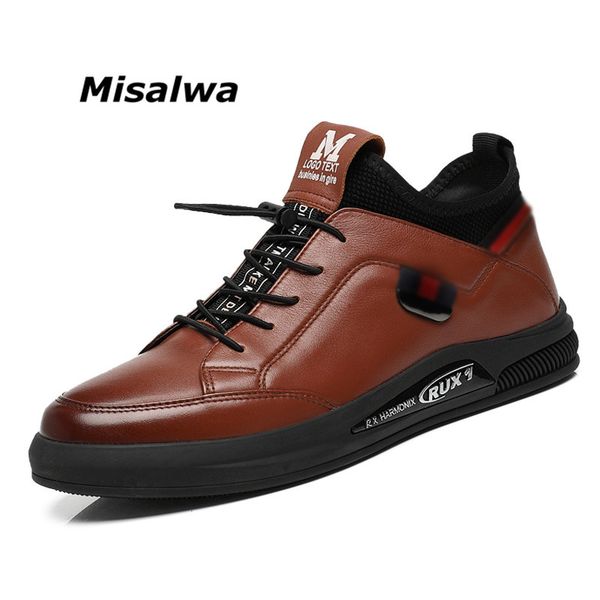 

misalwa height increase 5/7cm men casual leather shoes spring/autumn outdoor breathable sneakers male daily footwear black brown