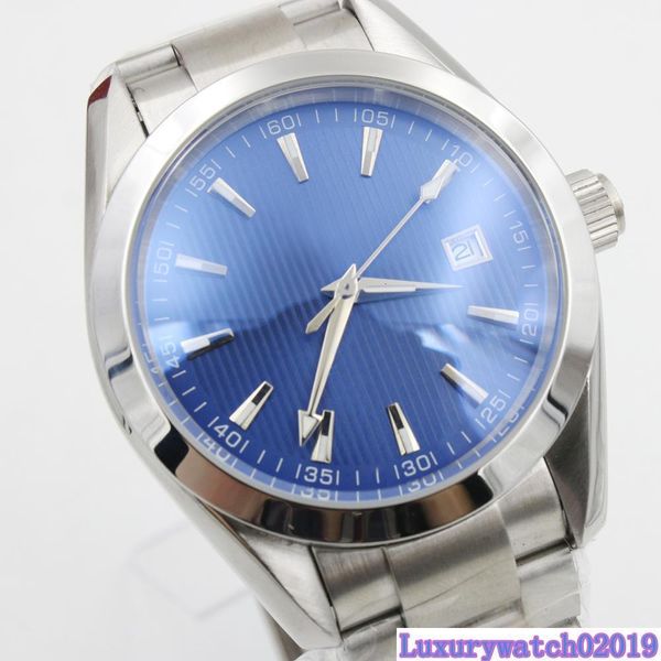 

co-axial master automatic mechanical movement aqua terra blue dial date feature stainless men watches sea glass back wristwatches, Slivery;brown