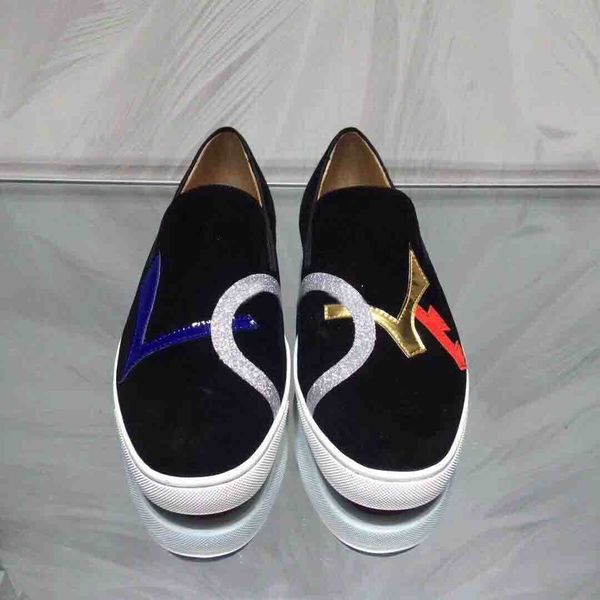 

2019 новое прибытие red bottom mens женщины моды класса люкс замша с шипованных шипы мокасины strass rhinestone вскользь платье flats lll, Black