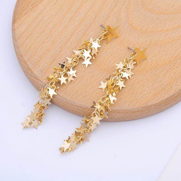 

hyperbole gold color star iron sheets long dangle earrings for women gifts fashion jewelry wholesale, Silver