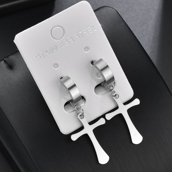 

2019 new fashion women men's stainless steel dropping earrings silver color cross gothic punk rock style pendientes mujer moda