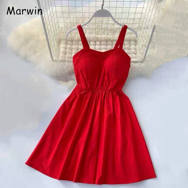 

marwin 2019 new-coming summer solid knee-length spaghetti strap strapless dresses high street empire style party holiday dresses, Black;gray