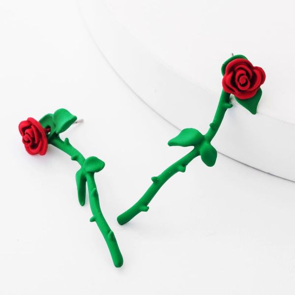 

jouval fashion sweet resin red rose flower stud earrings for women girls boho separable long earring brincos female ear jewelry, Golden;silver