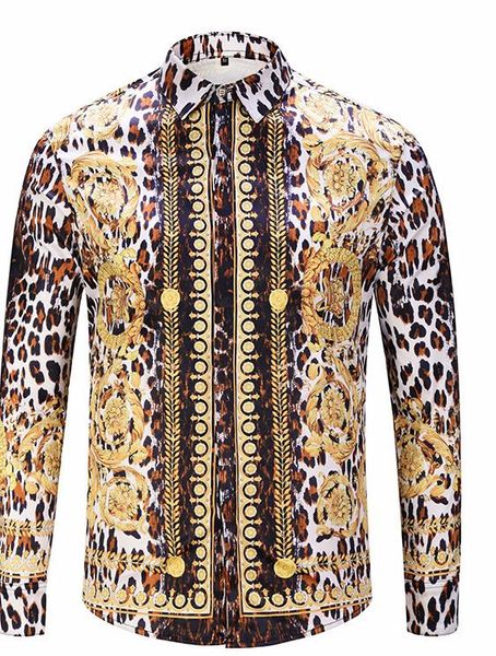 

Luxury Fashion Flora Leopard Print Mens Shirts Designer Lapel Neck Long Sleeve Luxury Tops Men Casual Tees