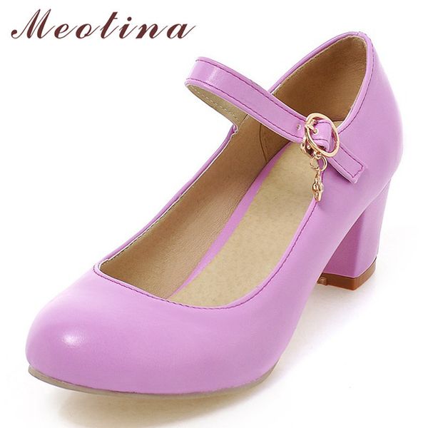 

meotina high heels women mary janes party shoes pumps spring white shoes thick high heel round toe shoes ladies blue pink, Black