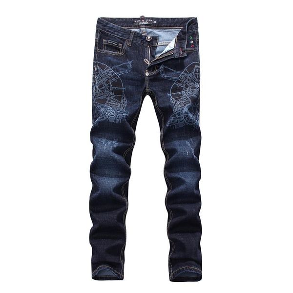 

новая мода мастер-конструктор хип-хоп джинсы мужские брюки slim fit рваные джинсы привет-стрит мужчин байкерские джинсы, Blue